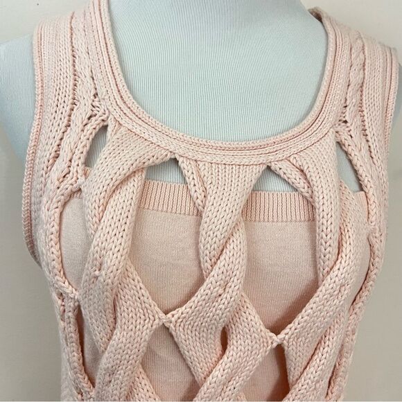 Venus Blush Pink Cotton Chunky Knit Hi Low Sleeveless Sweater Top S - Picture 2 of 6